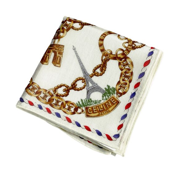 Celine Vintage Cotton Scarf – Parisian Chain & Ribbon Motif - Picture 1 of 15